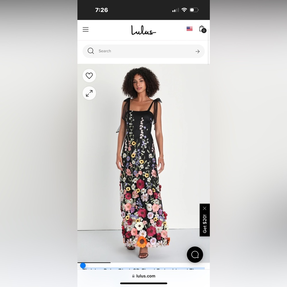 LuLu’s Thriving Poise Black 3D Floral Embroidered Tie-Strap Maxi Dress